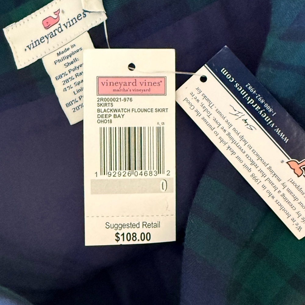 Vineyard Vines Blackwatch Flounce Plaid Skirt Deep Bay-Navy/Green Size-0 NWT - Picture 10 of 10